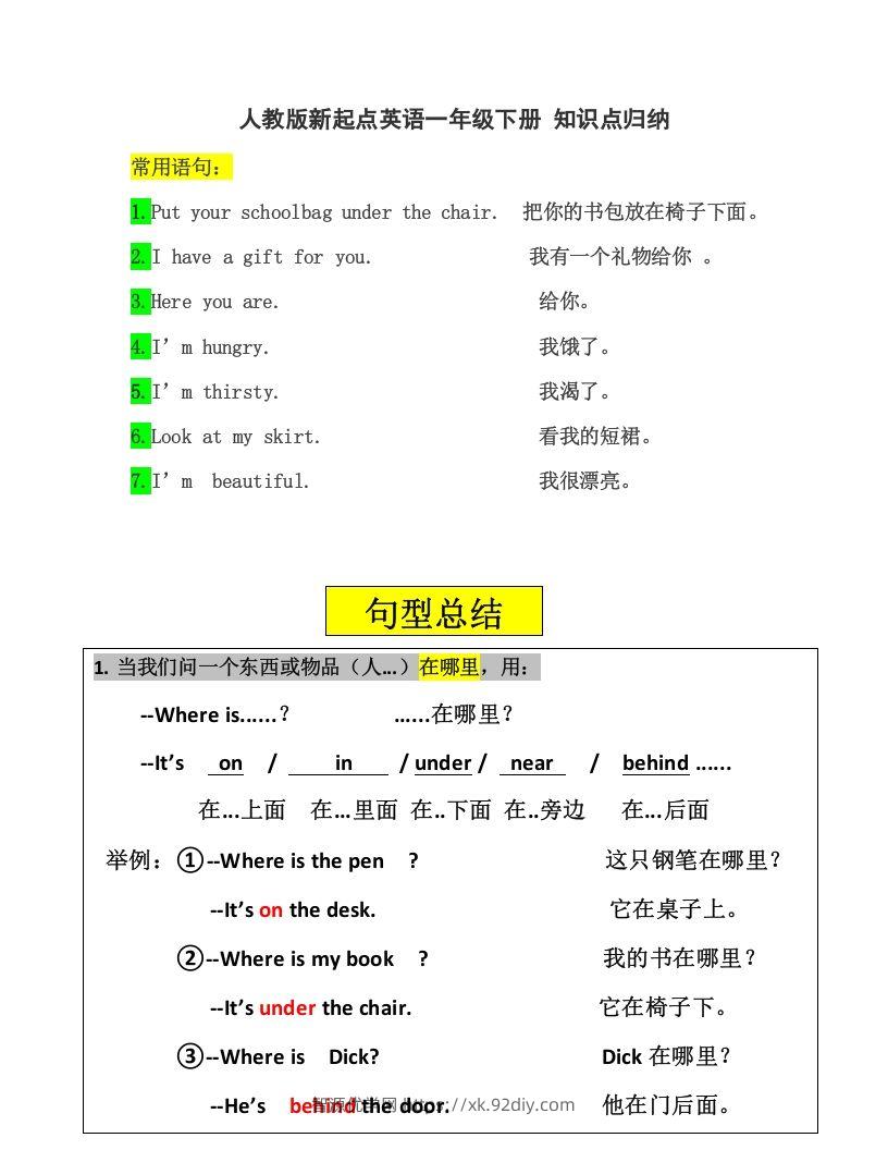 一年级英语下册一起点知识点汇总-智源优学网