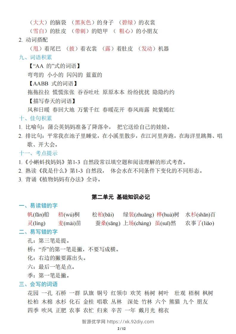 图片[2]-二年级上册语文：单元《基础知识必记》-智源优学网