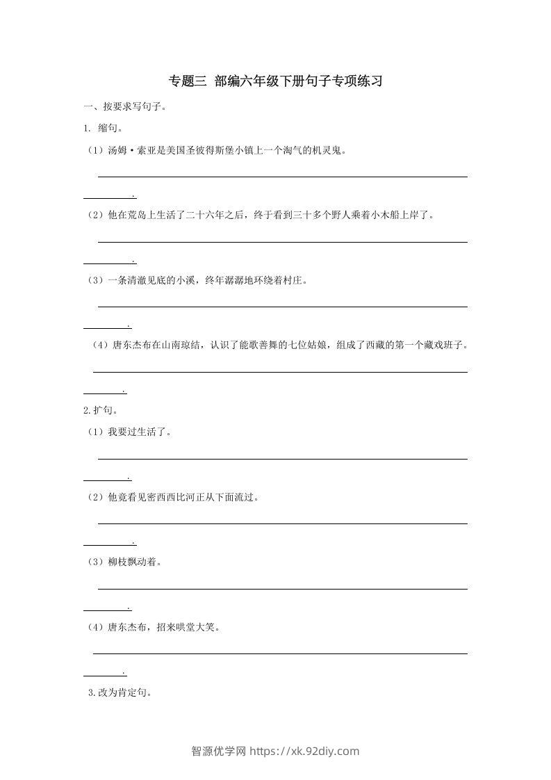 六年级语文下册句子专项（部编版）-智源优学网