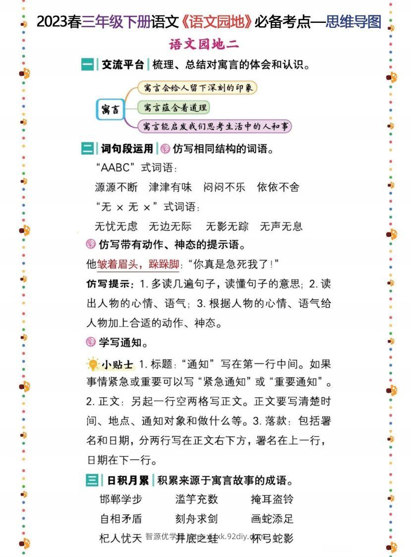 图片[2]-2023春三年级下册语文《语文园地》必备考点—思维导图-智源优学网
