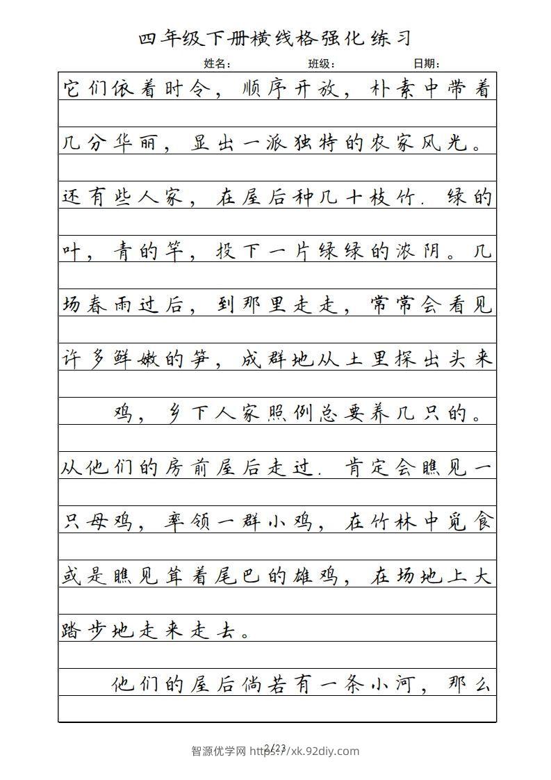 图片[2]-四年级语文下册横线格（部编版）-智源优学网