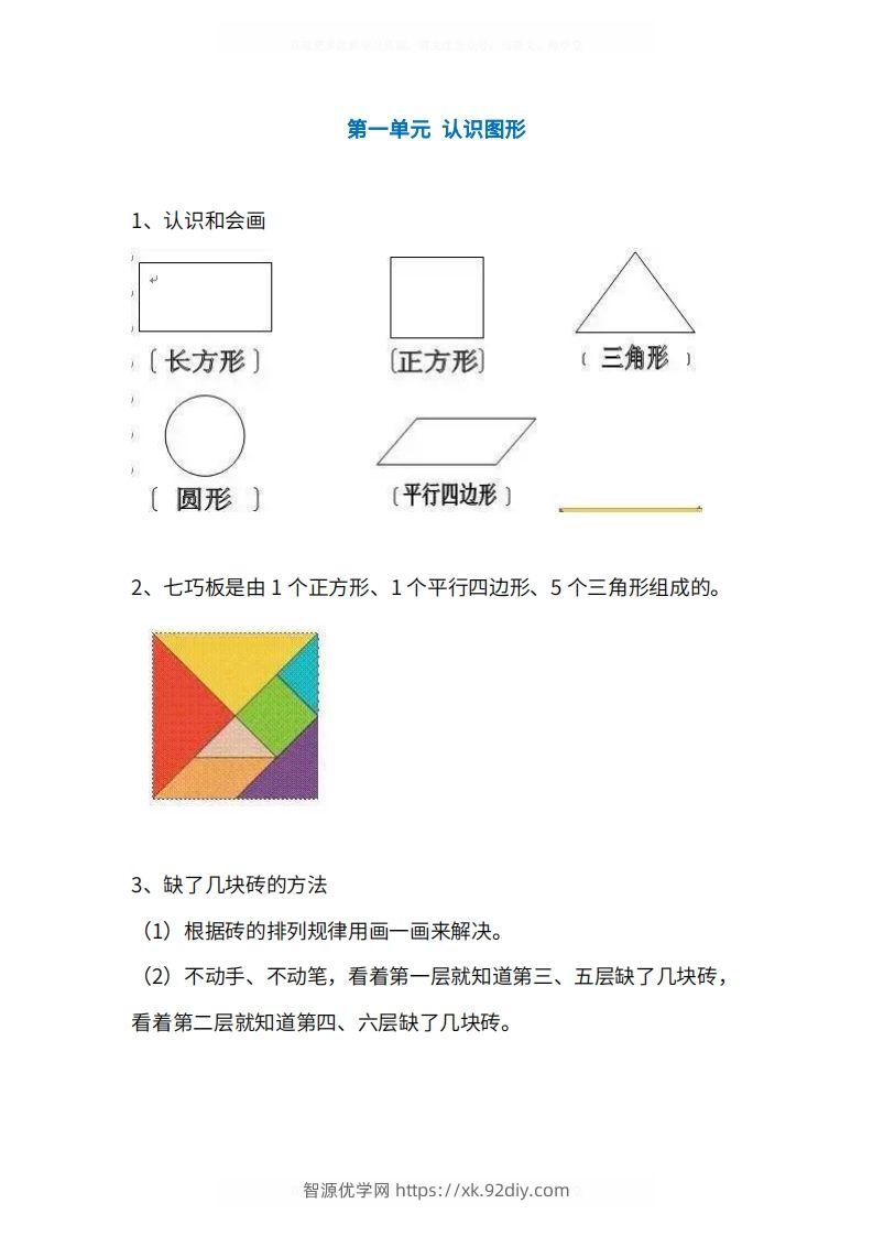 人教版1年级数学下册知识点1-4单元-智源优学网