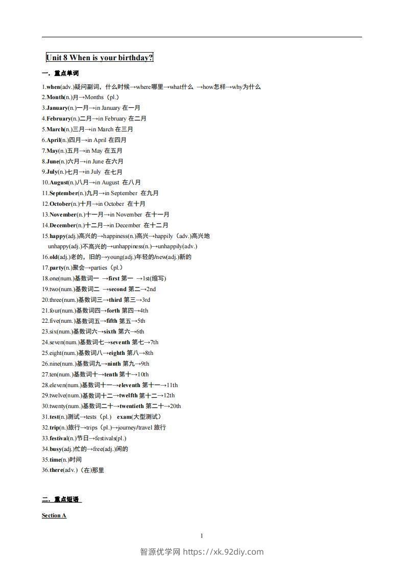 8.人教版七年级上英语Unit8复习提纲-智源优学网