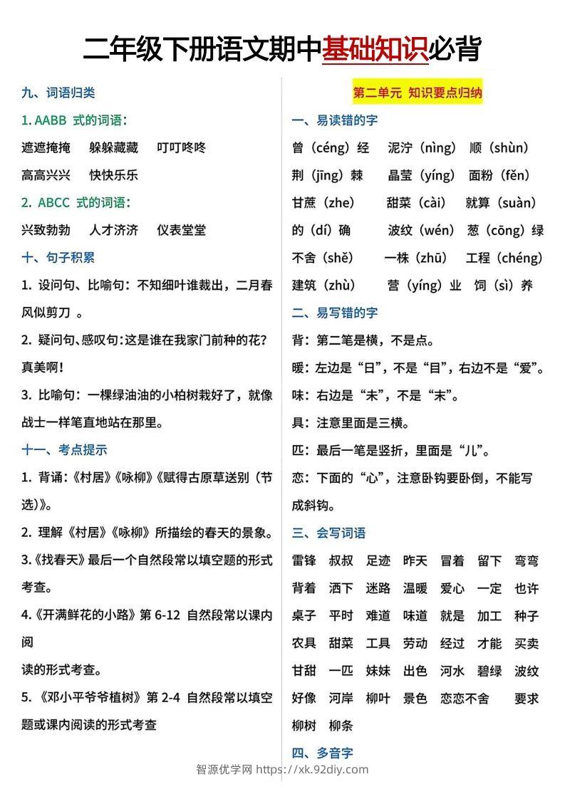 图片[2]-二年级下册期中基础知识必背-智源优学网