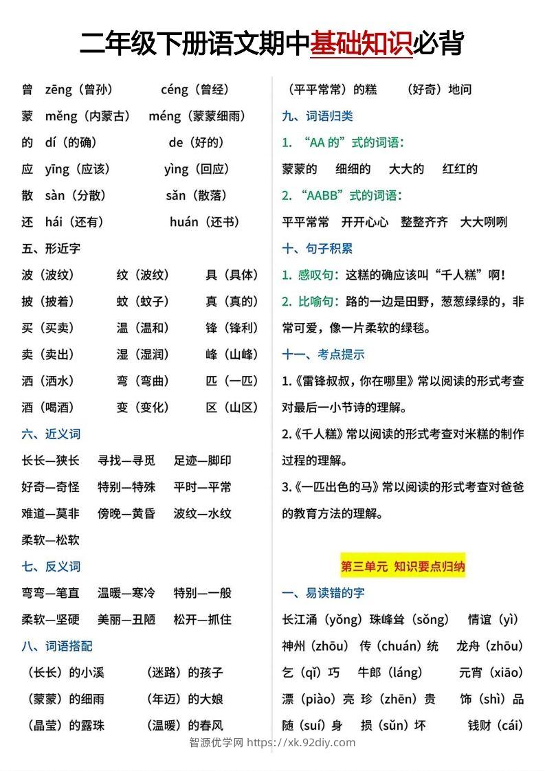 图片[3]-二年级下册期中基础知识必背-智源优学网