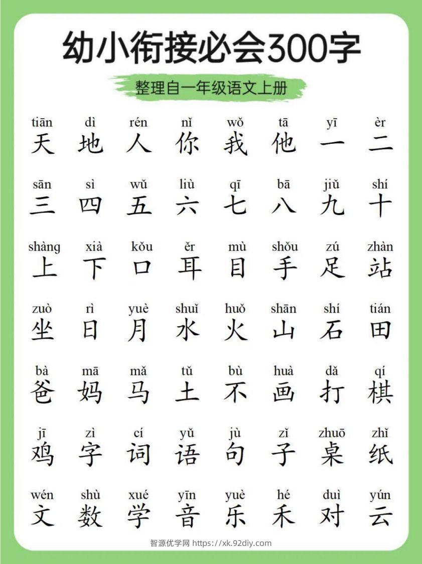 幼小衔接必会300字-智源优学网