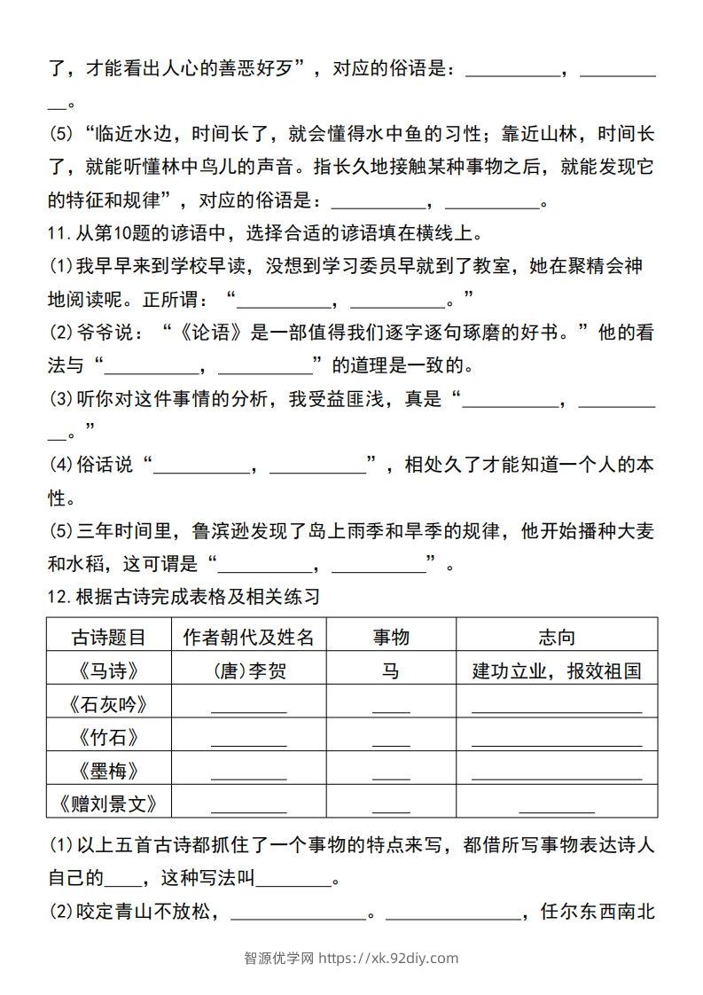 图片[3]-六年级小升初语文必考重点古诗文、日积月累专题练习卷-智源优学网