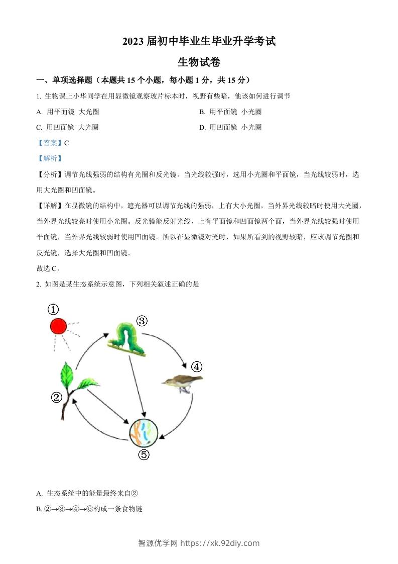 2022年辽宁省营口市中考生物真题（含答案）-智源优学网