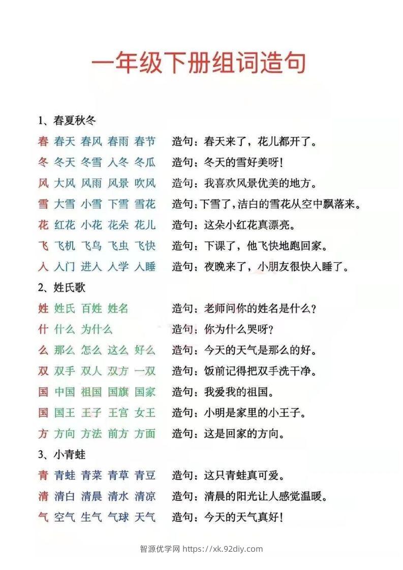 一年级下册生字组词造句阅读本_去水印-智源优学网