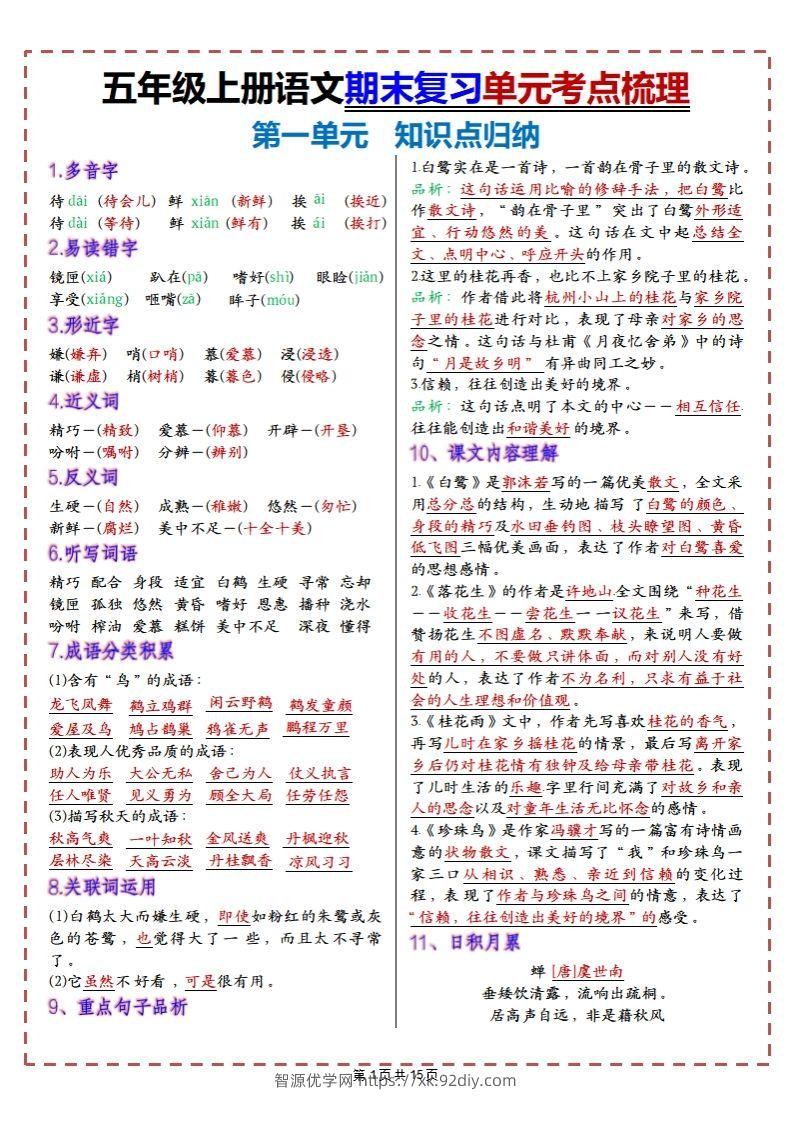 【期末复习1-8单元考点梳理】五上语文-智源优学网