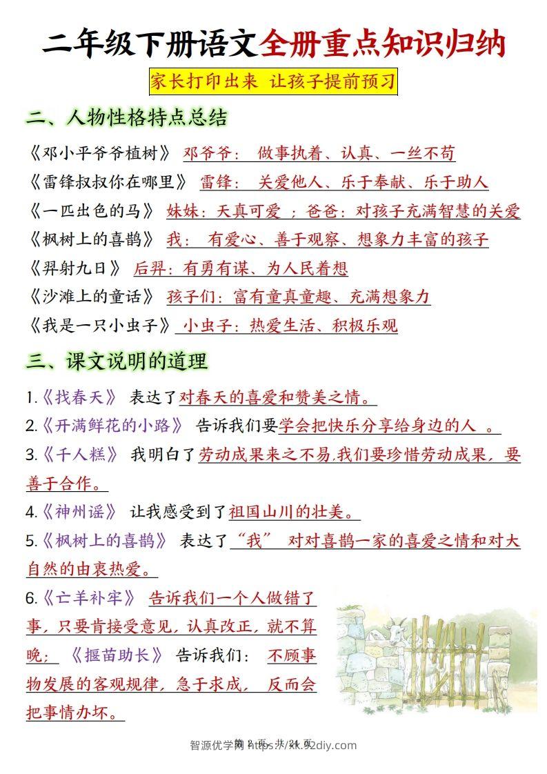 图片[2]-二下语文全册预习重点知识归纳（含练习24页）-智源优学网