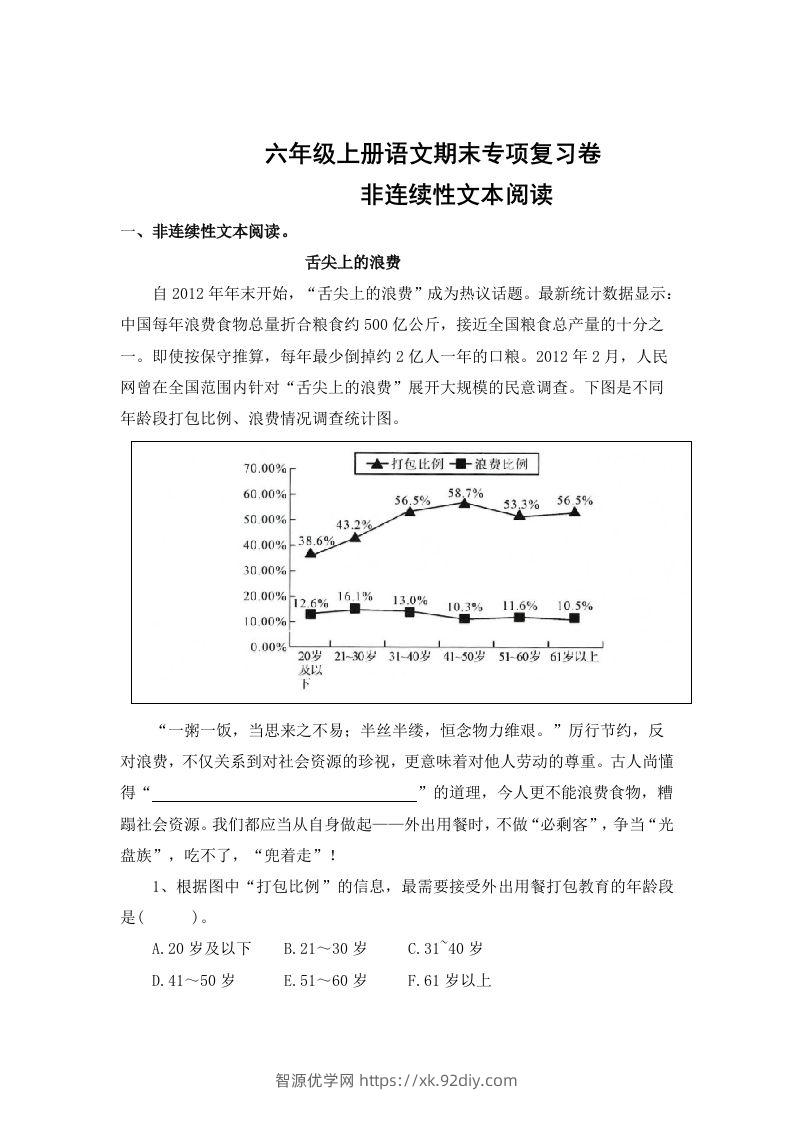 【期末专项知识点专题：非连续性文本阅读】六上语文-智源优学网