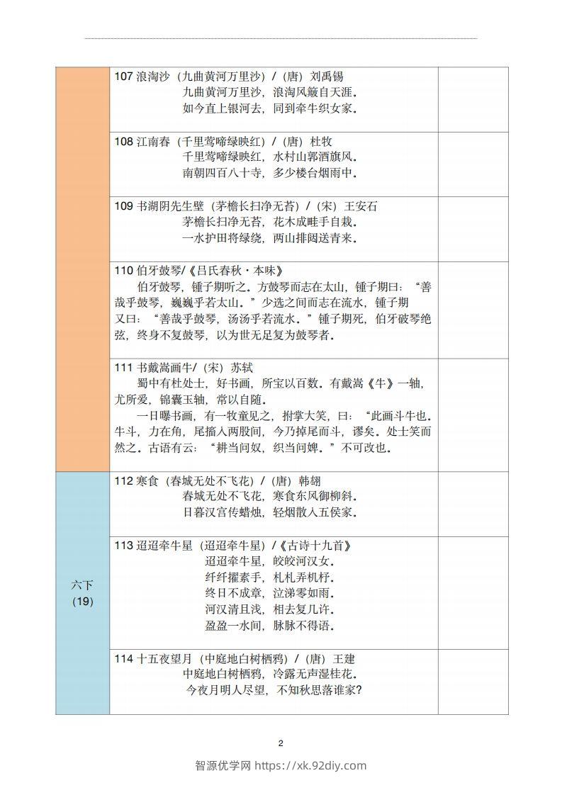 图片[2]-【古诗文背诵记录表】六年级语文-智源优学网
