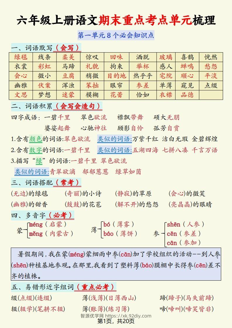 【期末重点考点单元梳理】六上语文-智源优学网
