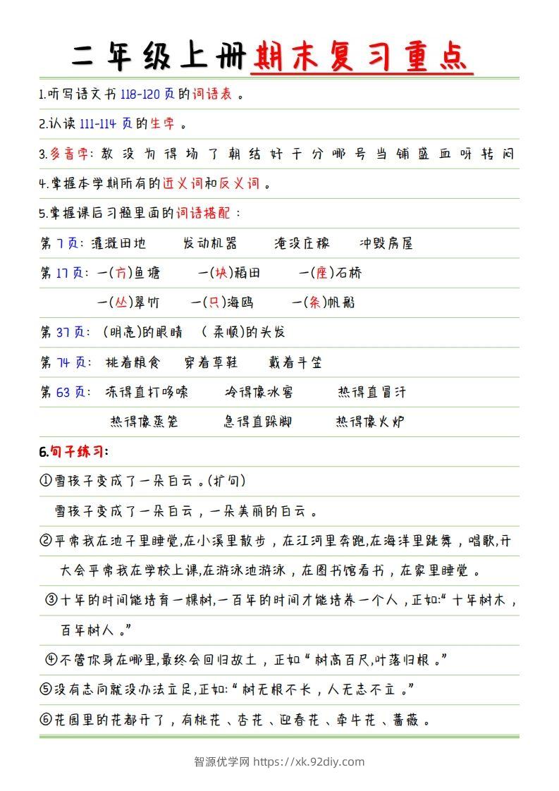 【复习重点点】二上语文-智源优学网