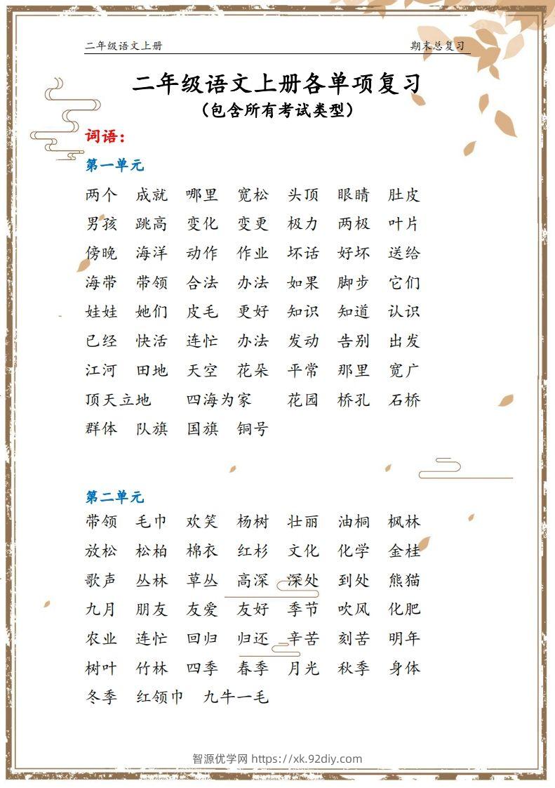 【总复习】二上语文(1)-智源优学网
