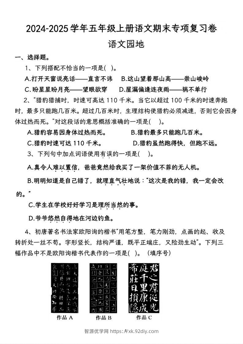【期末专项复习卷-语文园地】五上语文-智源优学网