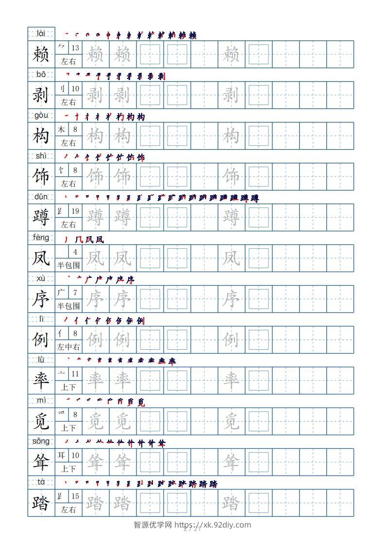 图片[2]-【生字表字帖250个（偏旁部首+笔顺+拼音21页）】四下语文-智源优学网