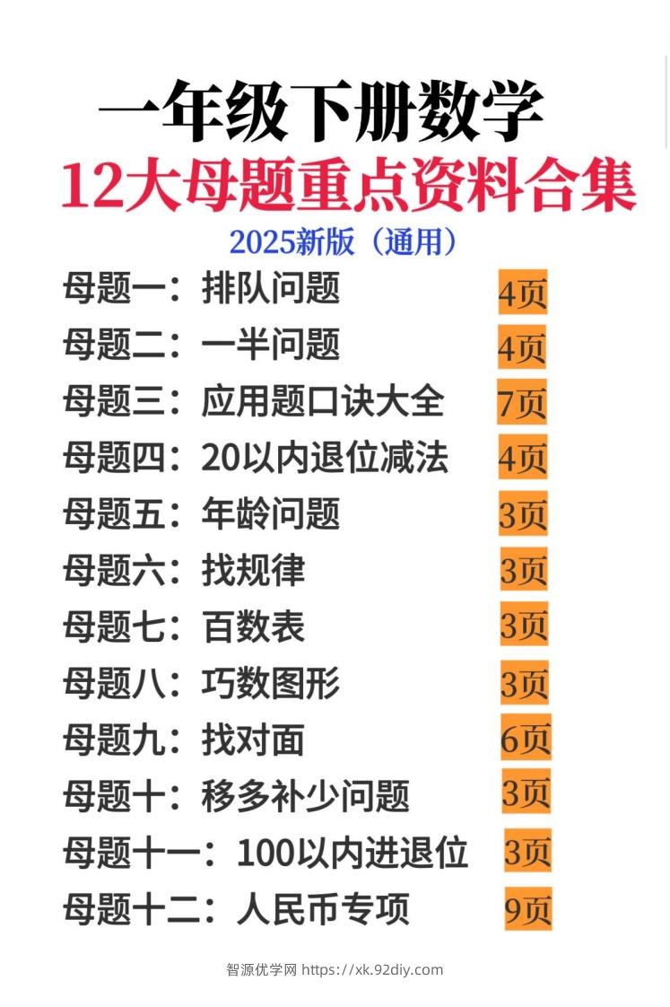 一年级下册数学12大母题重点资料合集-智源优学网