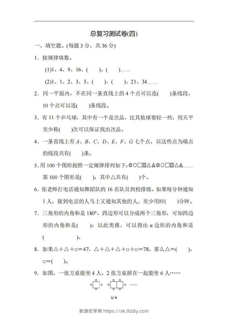 六（下）人教版数学期末总复习测试卷(四)-智源优学网