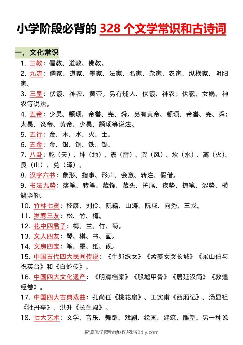 小学阶段必背的328个文学常识和古诗词-智源优学网