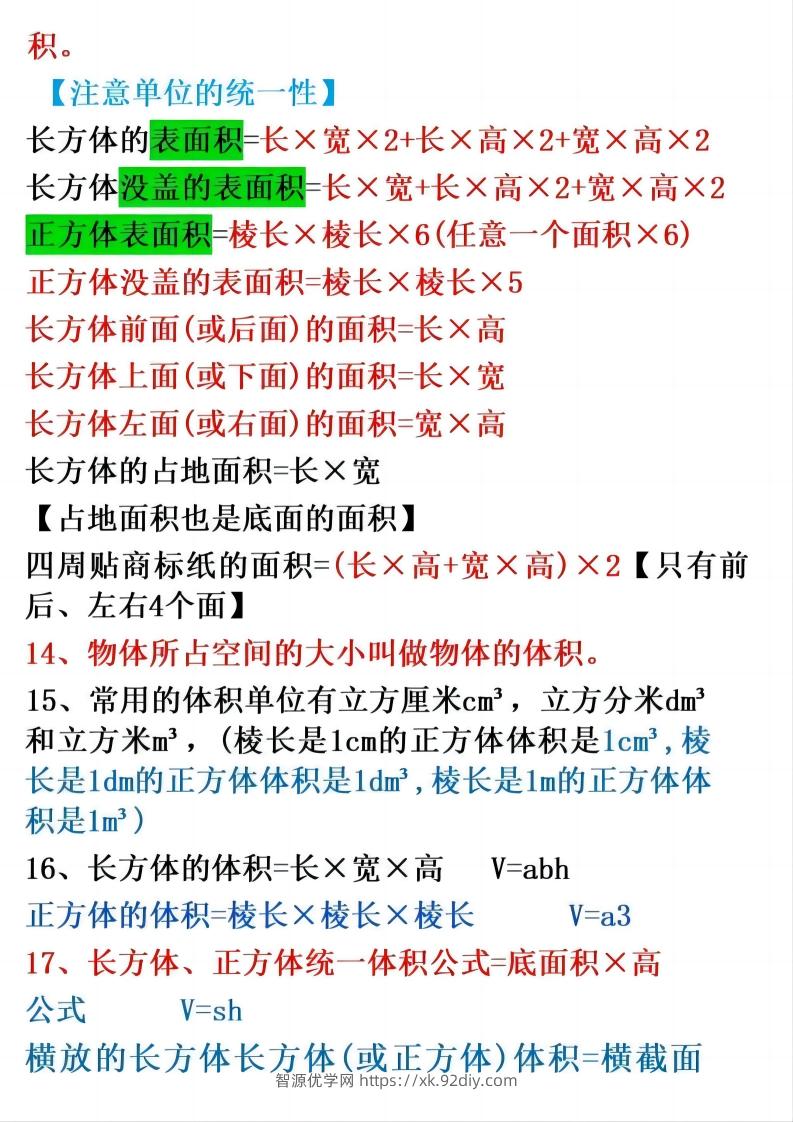 图片[2]-五下数学：38个必背知识点（通用）-智源优学网