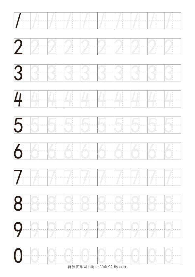 【数学】小学生阿拉伯数字描红练习字帖-智源优学网