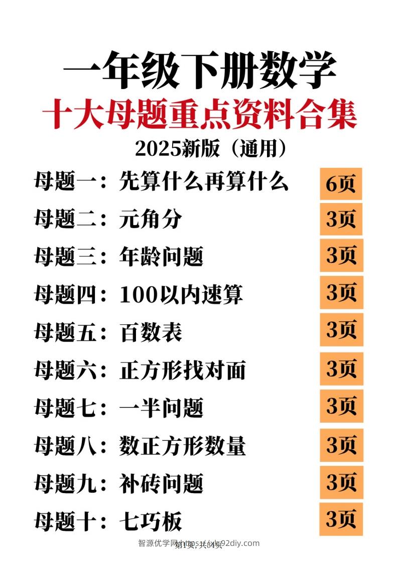 25新一下数学十大母题重点资料合集（34页）-智源优学网