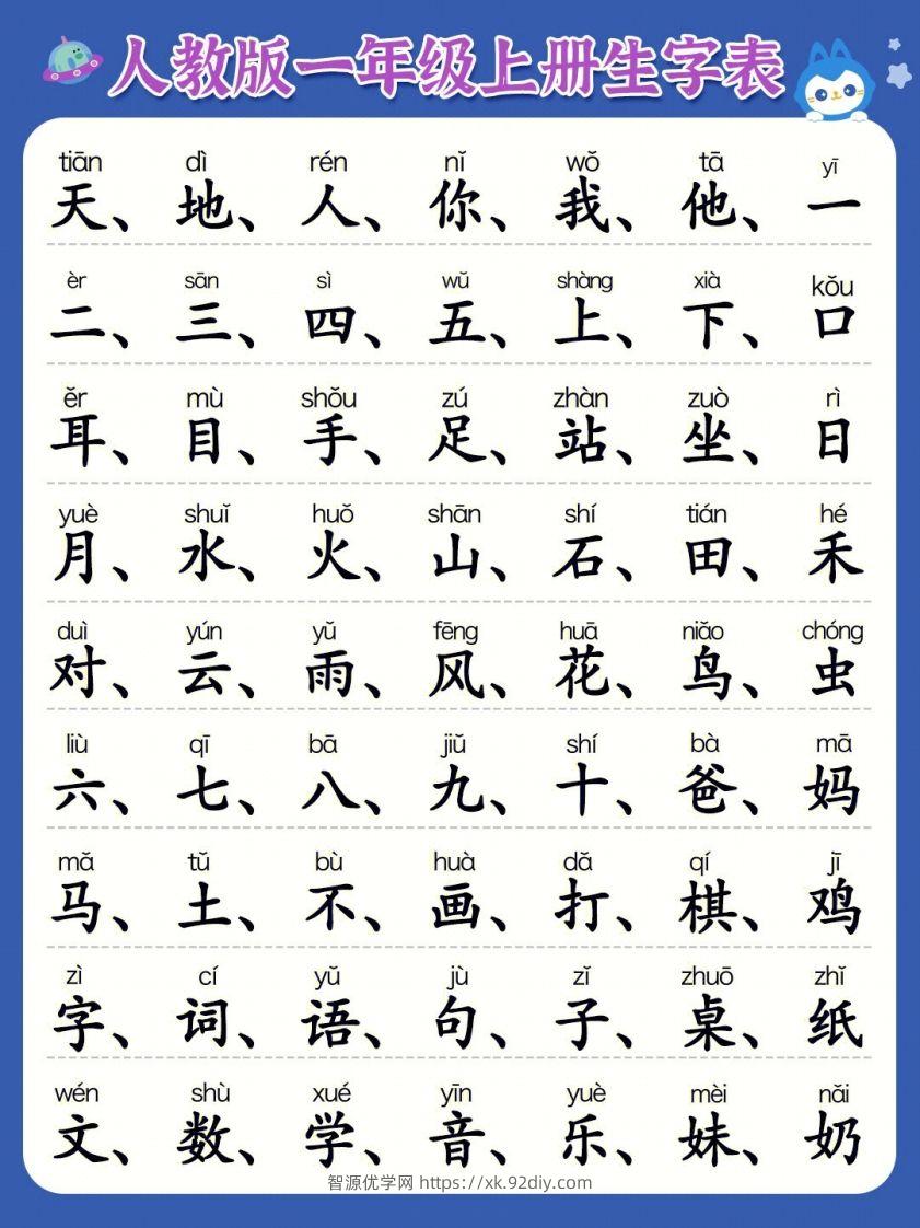 一年级上册必认300字-智源优学网