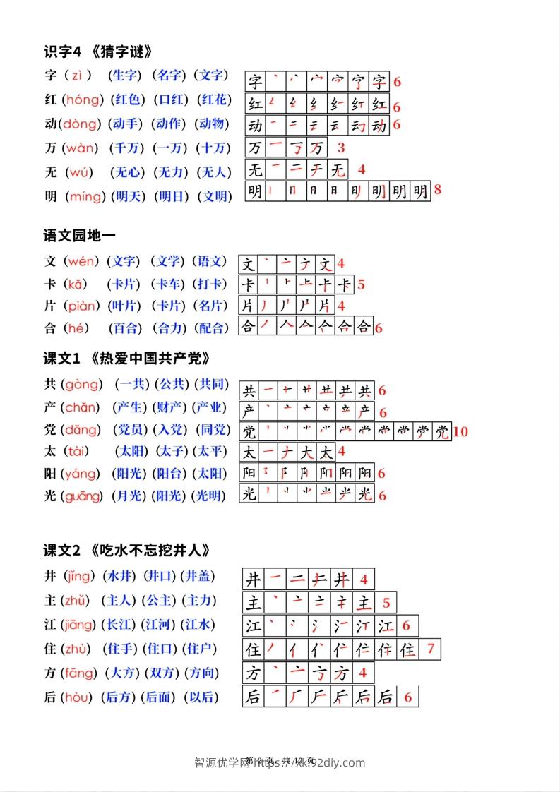 图片[2]-新版一年级下册语文生字笔顺拼音组词(课本贴)-智源优学网