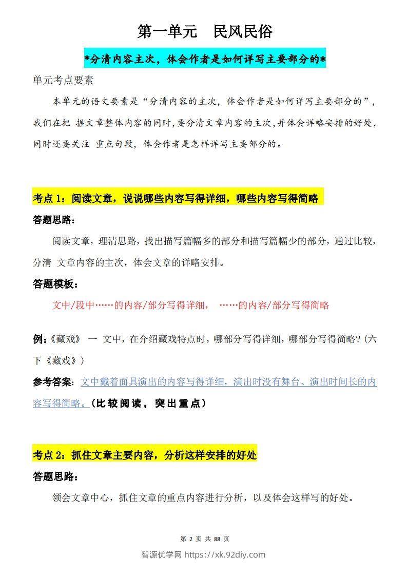 图片[2]-六下语文阅读理解与答题模板88页-智源优学网