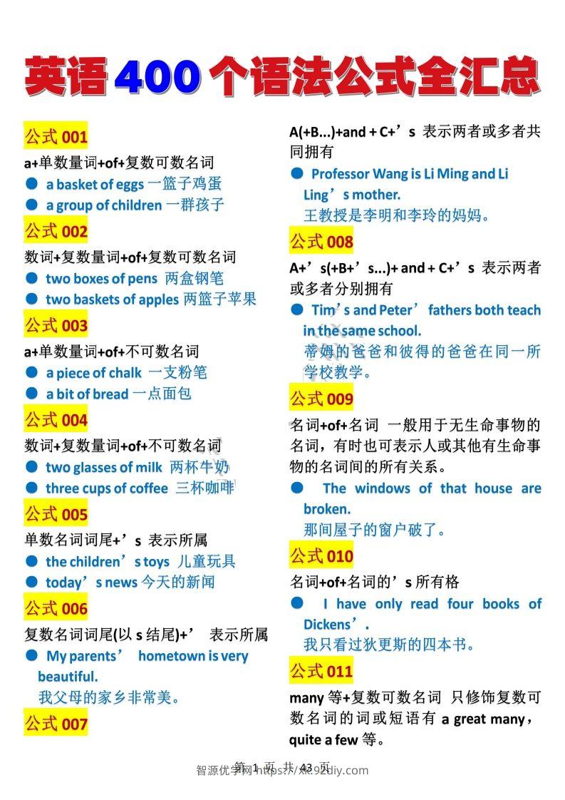 英语400个语法公式全汇总(1)-智源优学网