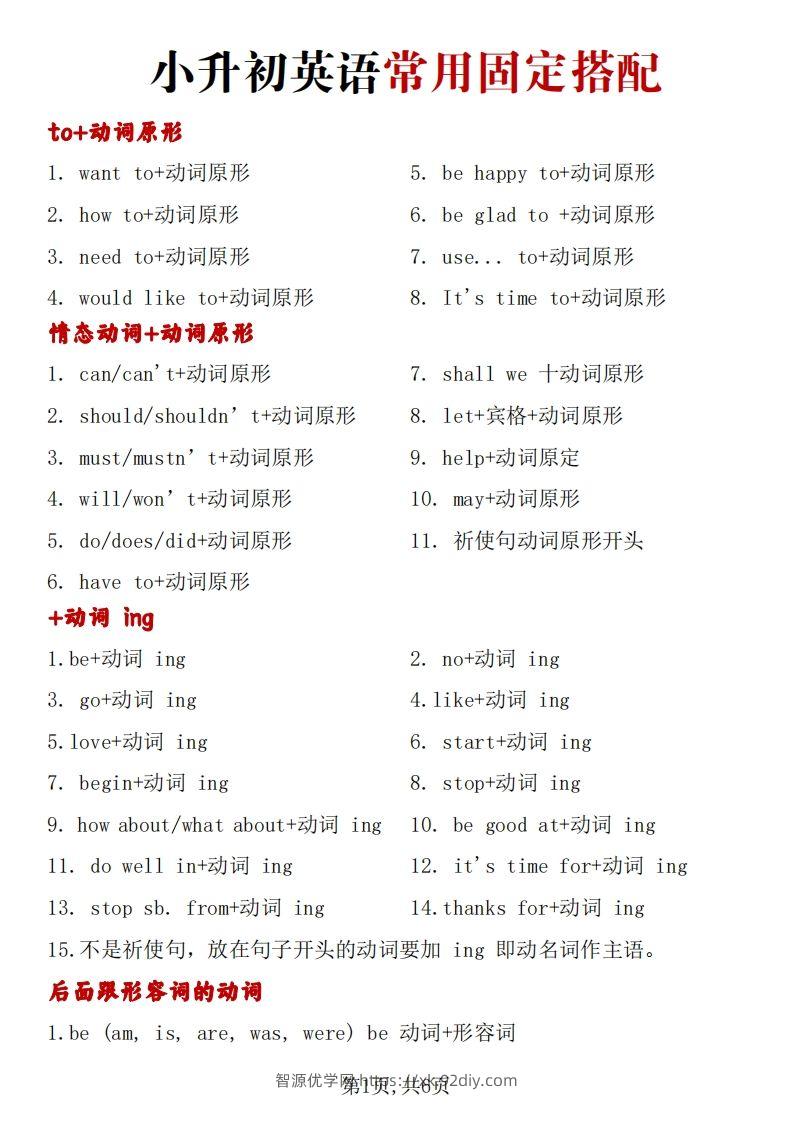 小升初英语常用固定搭配总结-智源优学网