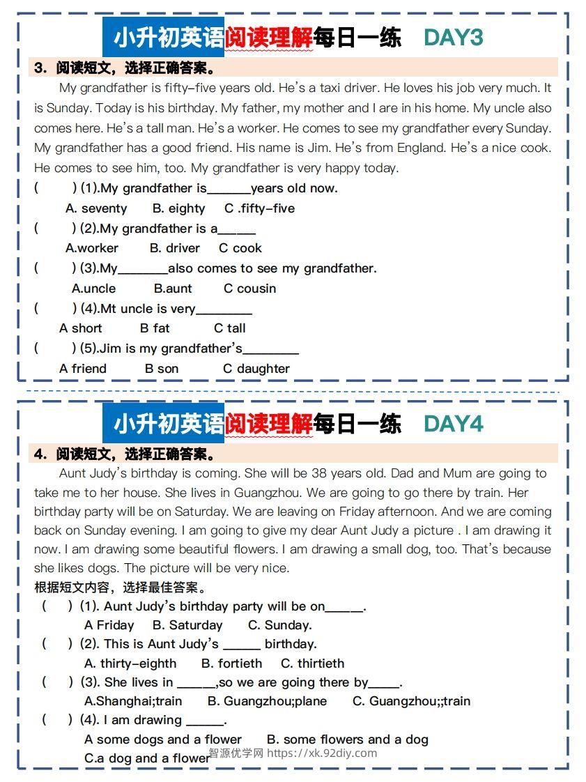 图片[2]-小升初英语阅读理解每日一练-智源优学网