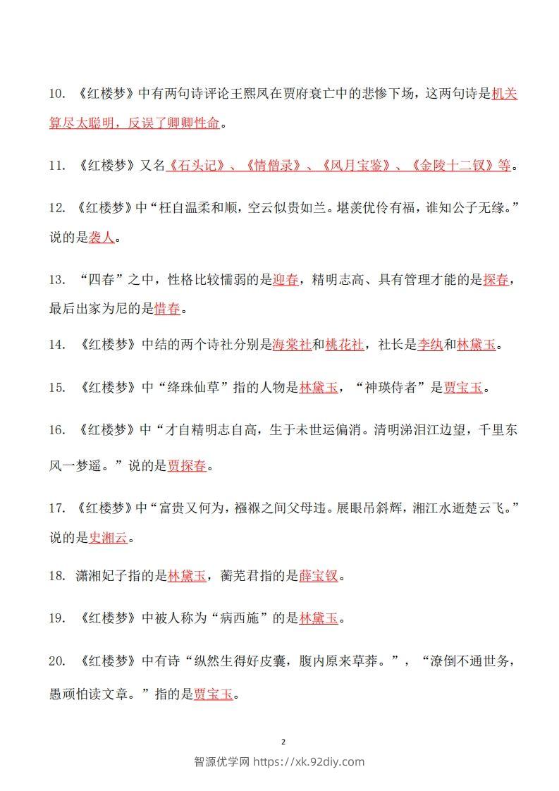 图片[2]-四大名著必考知识点《红楼梦》_知识点-智源优学网