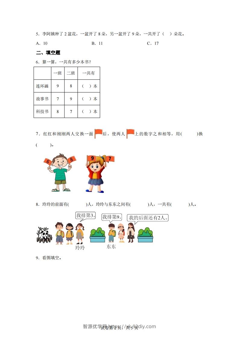 图片[2]-北师大版数学一年级下册1-3开心农场练习卷-智源优学网
