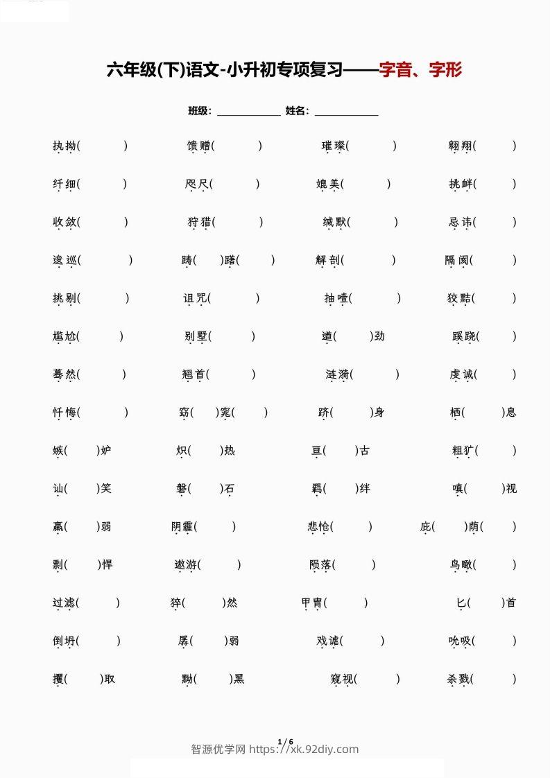 小升初专项复习—字音、字形-智源优学网
