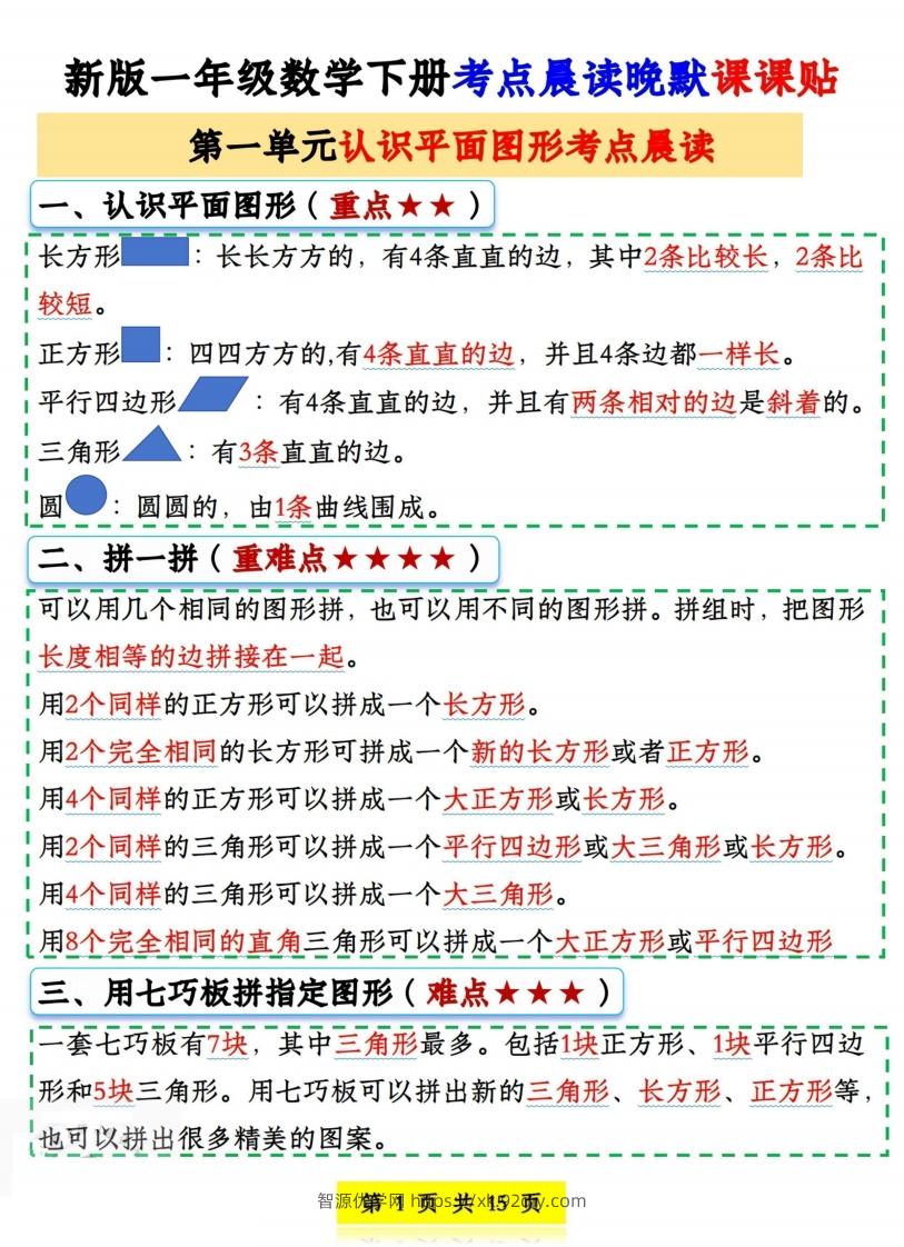 一下数学《晨读晚默课课贴》-智源优学网