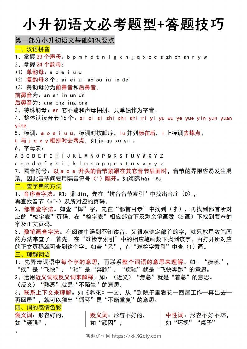 【语文】小升初语文必考题型+答题技巧-智源优学网