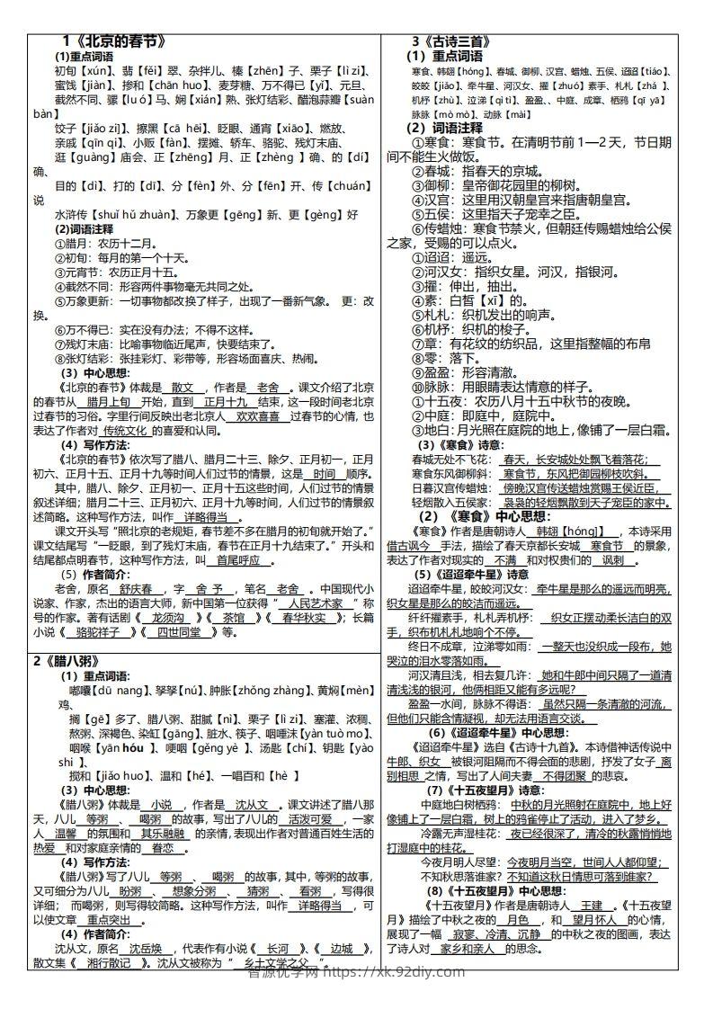六下语文课课贴（每课重点）6页-智源优学网