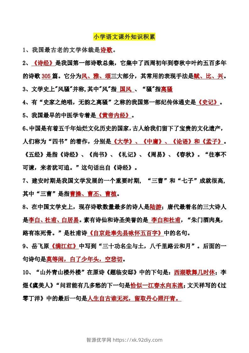 小学语文课外知识积累-智源优学网
