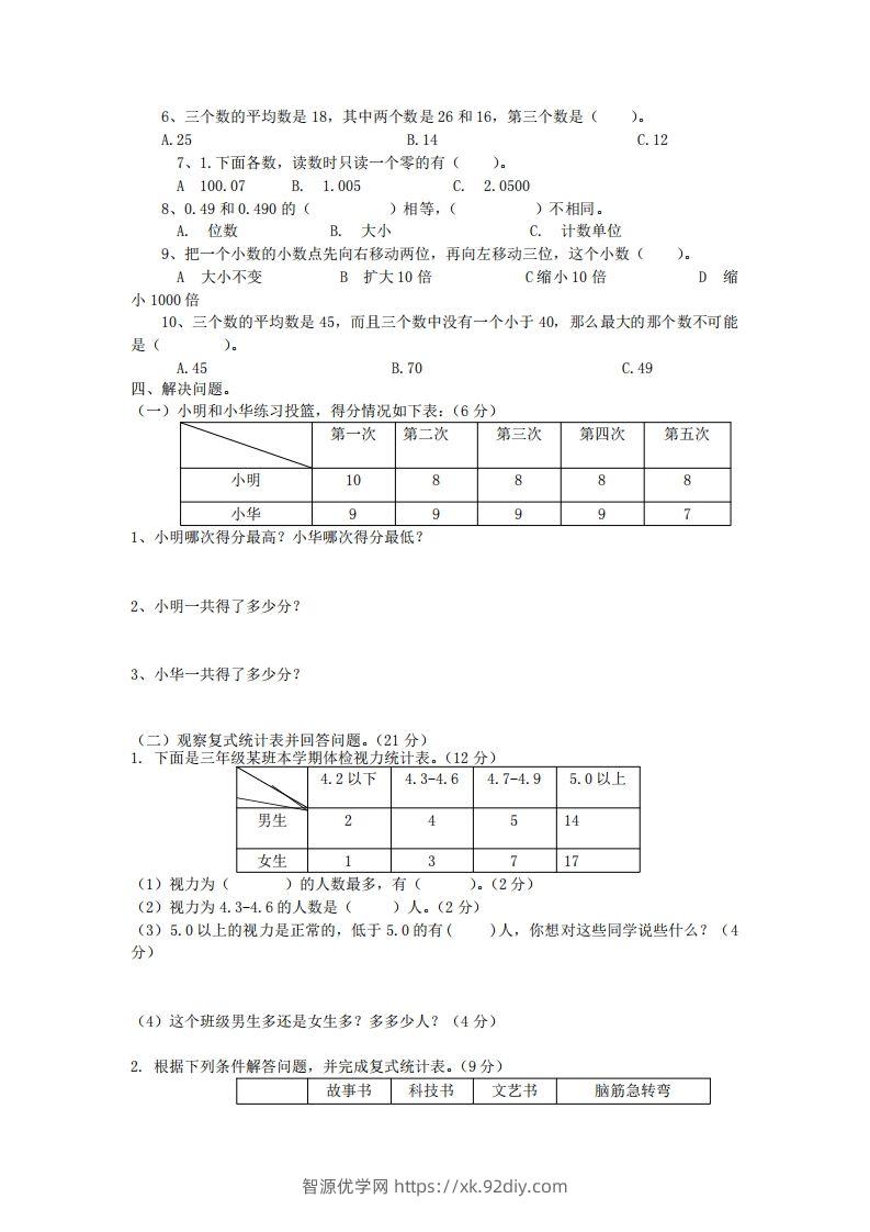 图片[2]-四下青岛六三版数学第八单元测试卷.1-智源优学网