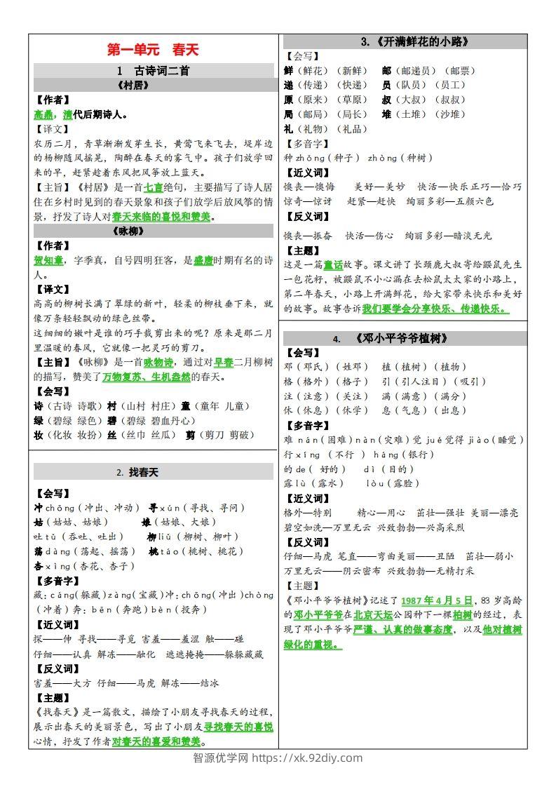 二年级下册语文课课贴（贴书）-智源优学网