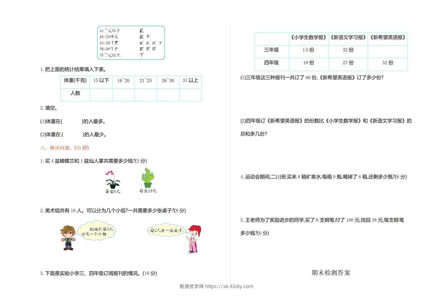 图片[2]-二下人教版数学期末测试卷7-智源优学网