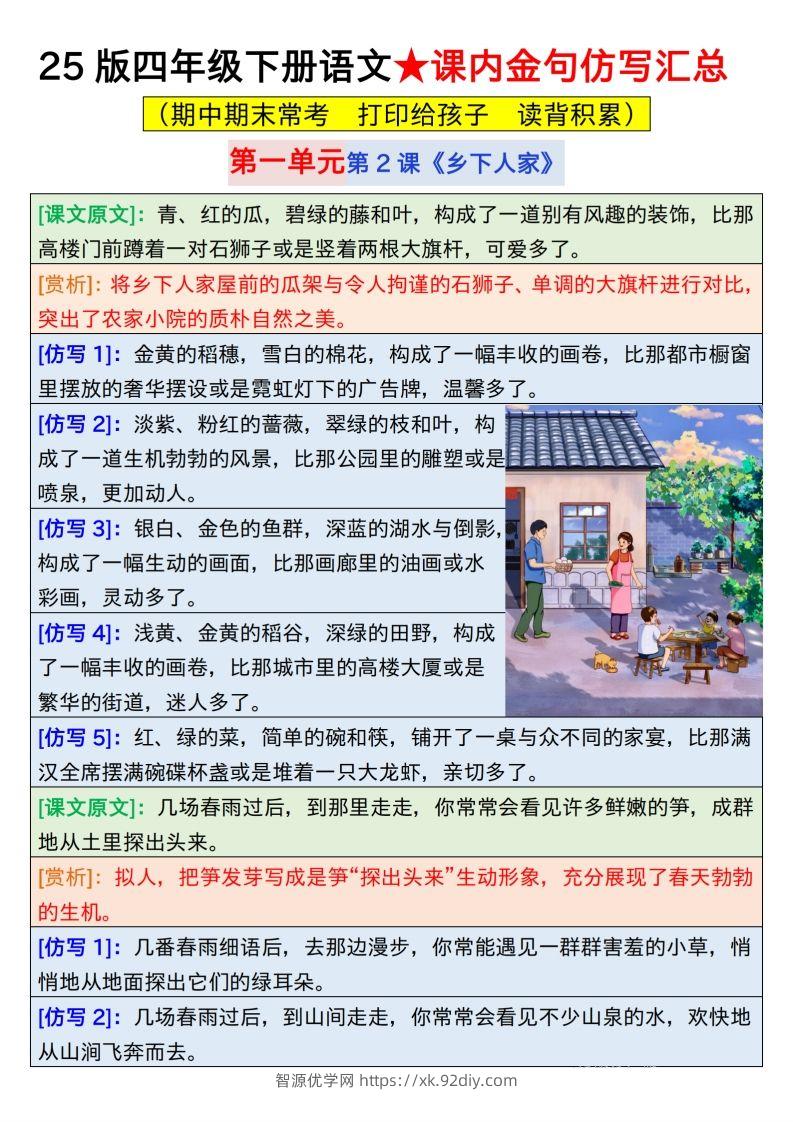 25版四下语文课内金句仿写汇总31页-智源优学网