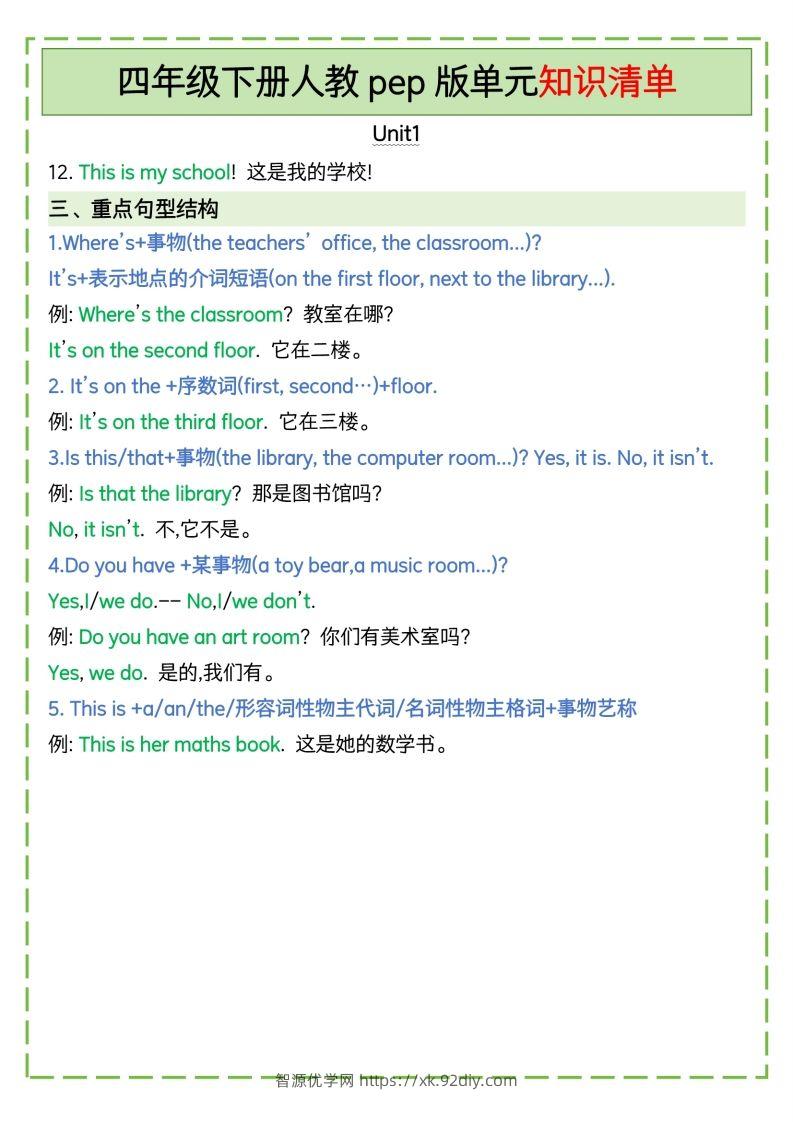 图片[2]-四下英语人教pep版单元知识清单-智源优学网