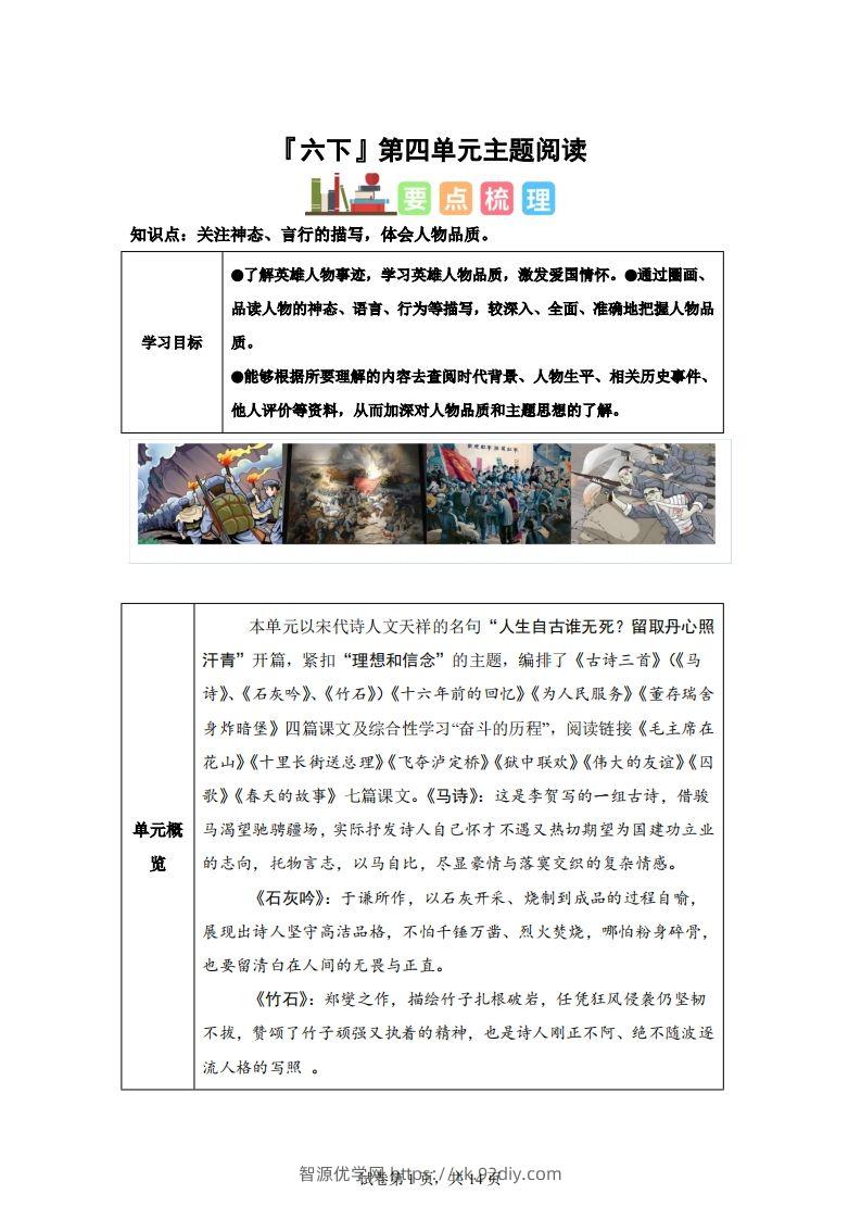 【主题阅读】统编版语文六年级下册第四单元“理想信念”（主题阅读）-智源优学网