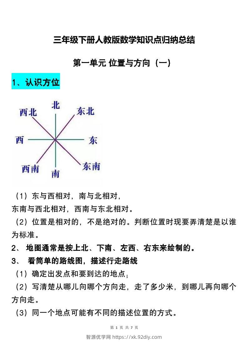 三下人教版数学知识点归纳总结-智源优学网