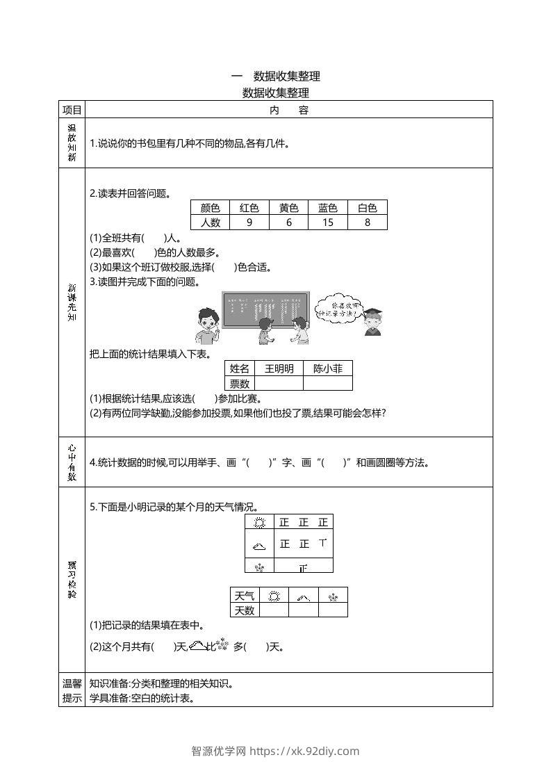 二下人教版数学【课前预习单】-智源优学网
