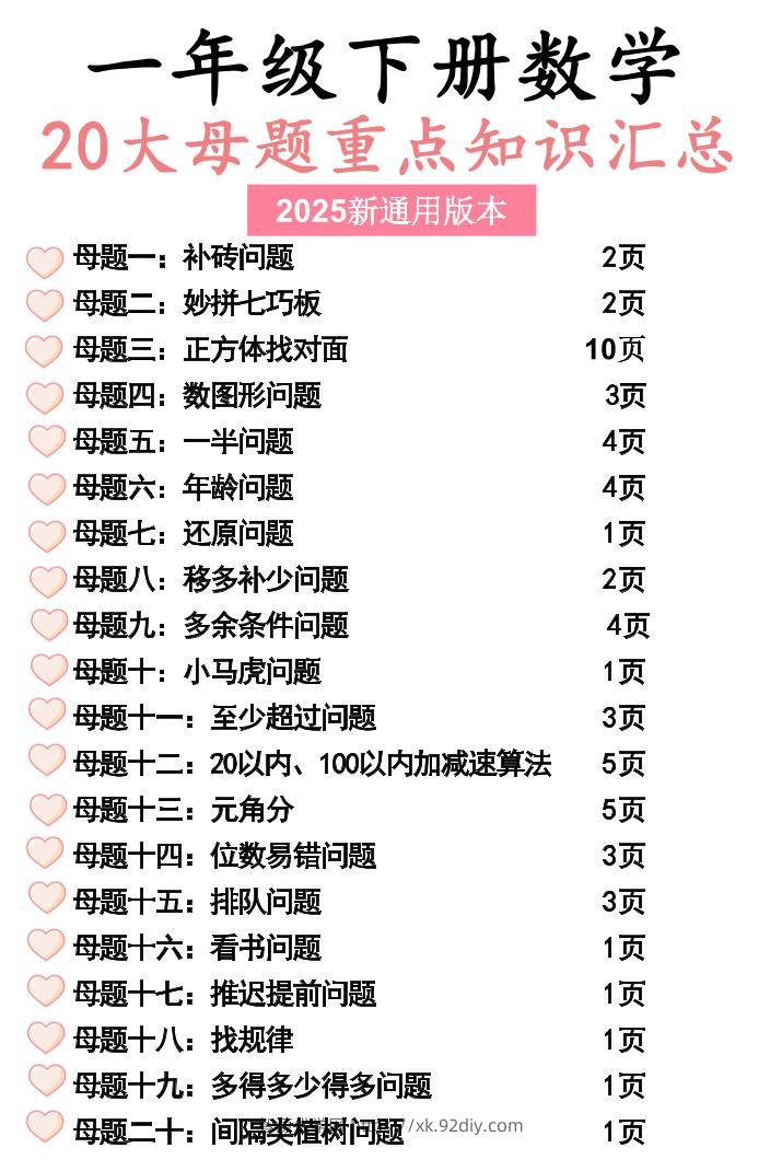 一年级下册数学20大母题重点知识汇总58页-智源优学网